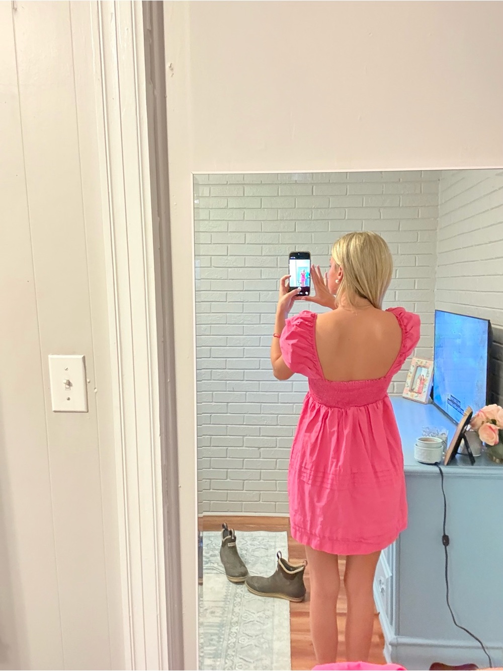 English Factory Hot Pink Puff-Sleeve Mini Dress - Picture 3 of 3